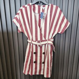 Moon River Red and Cream Striped Dress